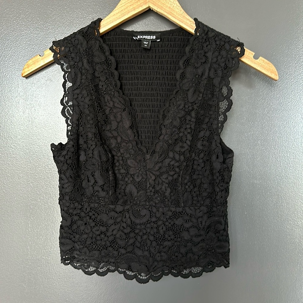 Lace black crop top from express